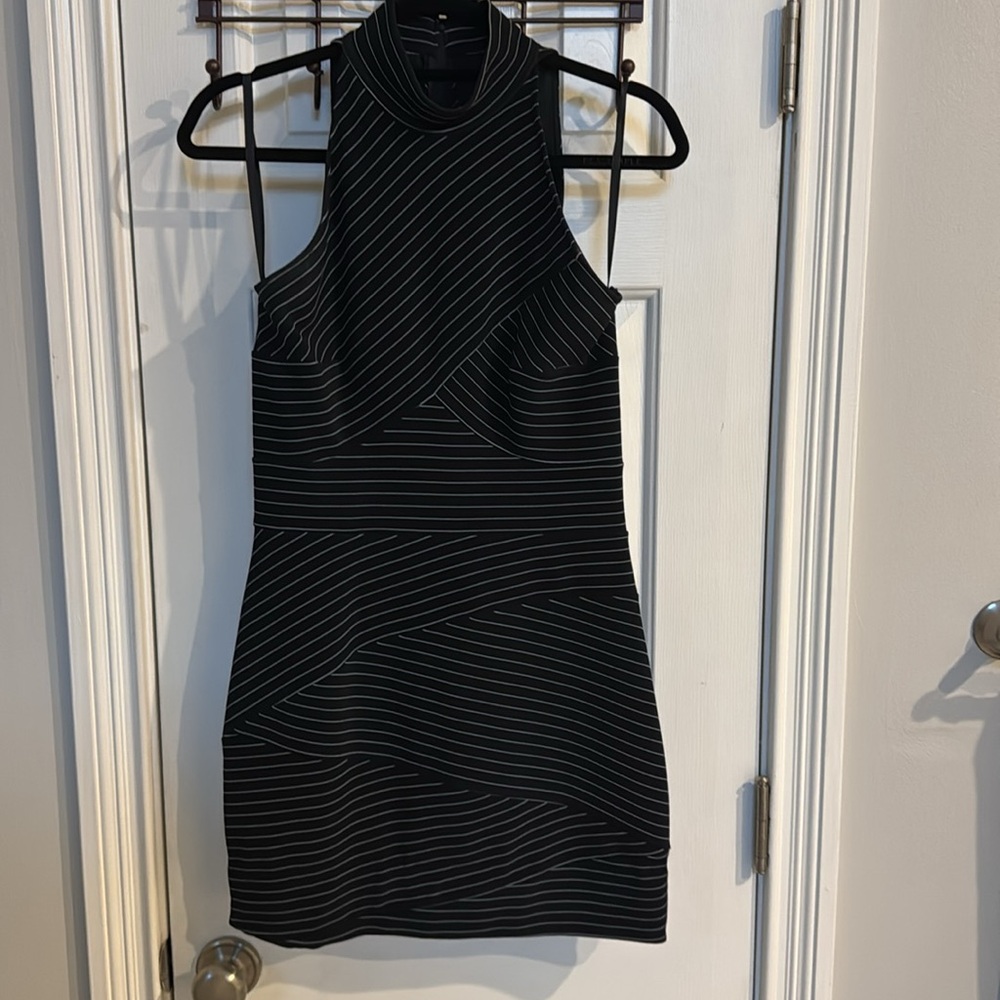 Cach Black Striped Unique Asymmetric Dress - image 4